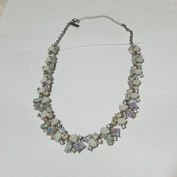 INC International Concepts Silver Crystal Bib Necklace - Picture 1 of 4